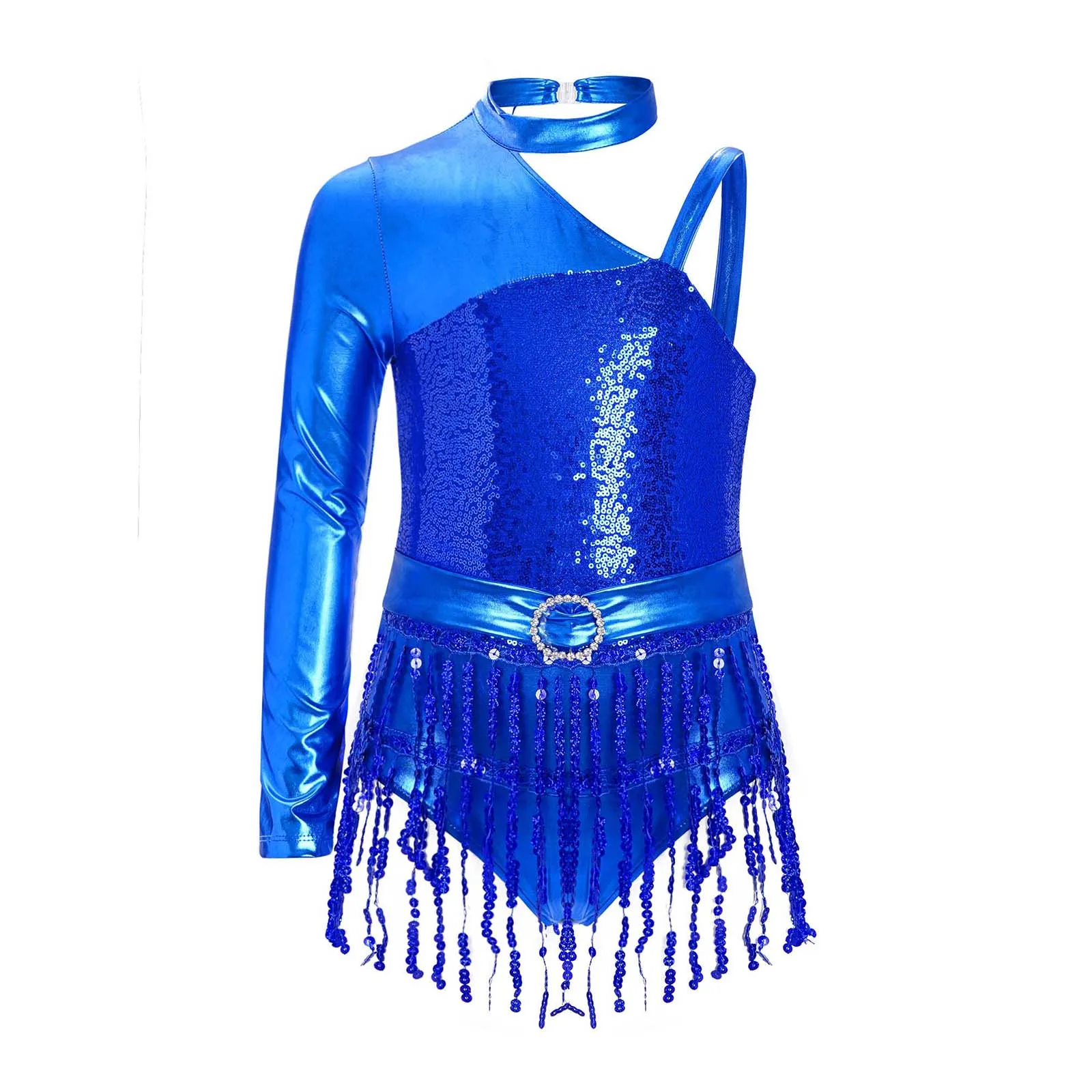 

Kids Girls Ballet Dress Shiny Sequins Latin Jazz Dancing Performance Costume Figure Ice Skating Dancewear for Stage Performance