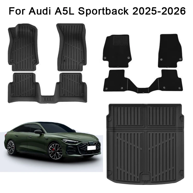 for Audi A5L Sportback 2025 2026 TPE Car Floor Mats Trunk Mat Cargo Liner Trunk Liner Waterproof All Weather Floor Mats LHD