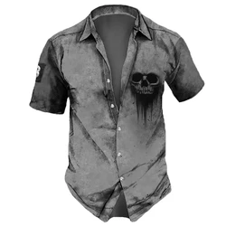 Camisas de manga corta con estampado de calavera para hombre, camisa de gran tamaño con botones geniales, ropa clásica con estampado cruzado