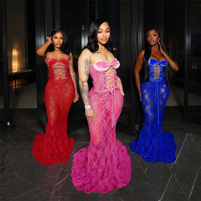 

Сексуальное модное длинное облегающее платье с кружевом, завышенной талией, на бретельках, с перекрестными лямками, из полиэстера, без рукавов, зимняя коллекция Ciwalk