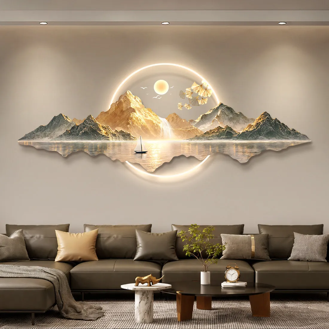 Flowing water generates wealth, living room decoration, high-end sense, background wall, 2026 new wall lamp painting