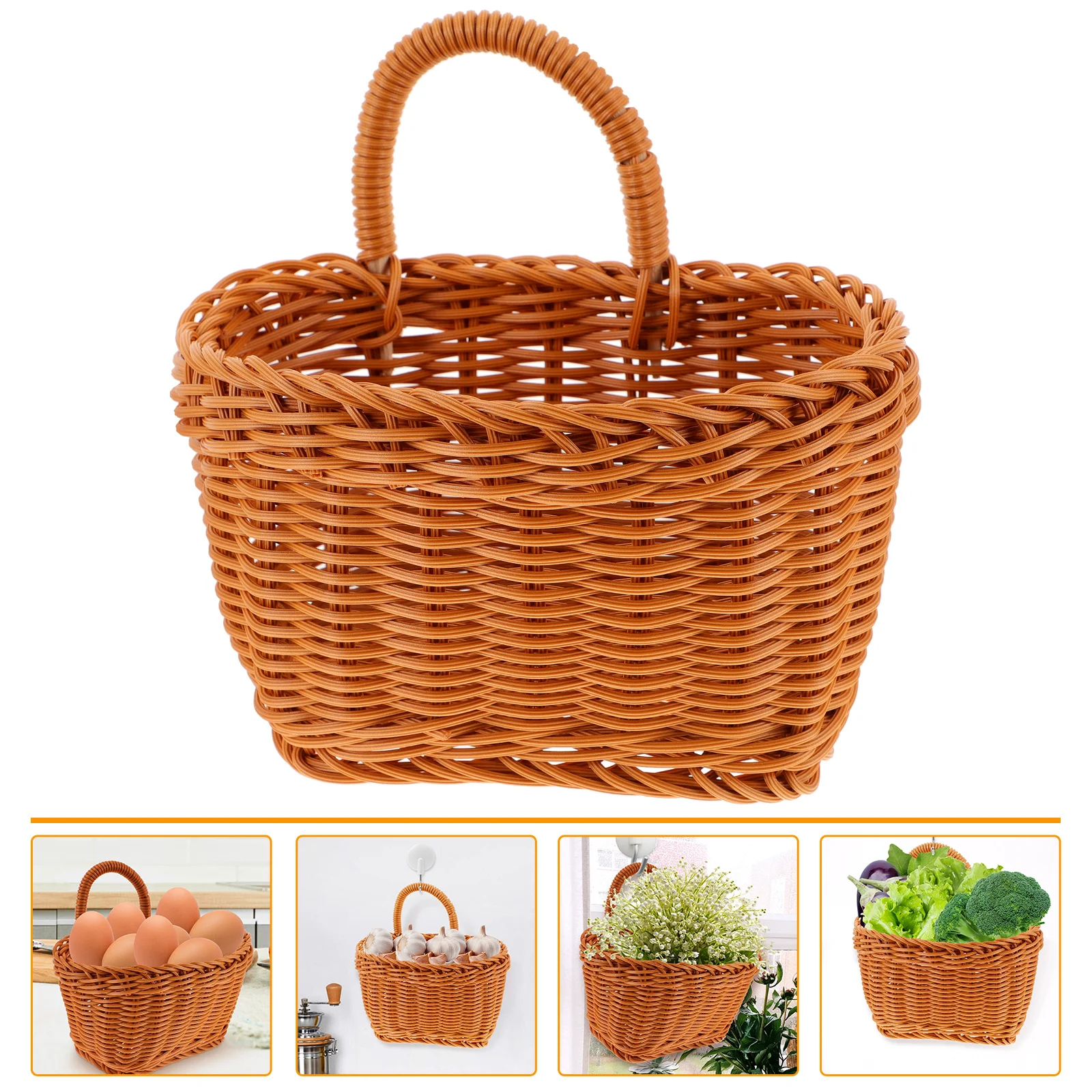 

Woven Basket Ginger Garlic Wall Hanging Fruit Baskets to Weave Holder Natural Rattan Mounted Onion