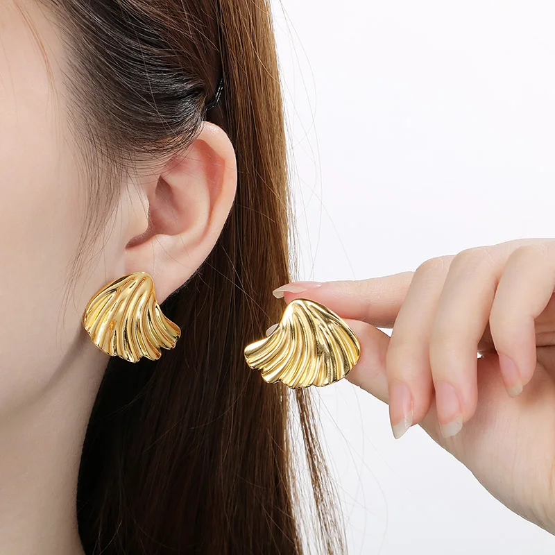 Gold Color Flower Stud Earrings for Women Stainless Steel Large Petals Earring Women's Wedding Drop Ear Jewelry Wholesale