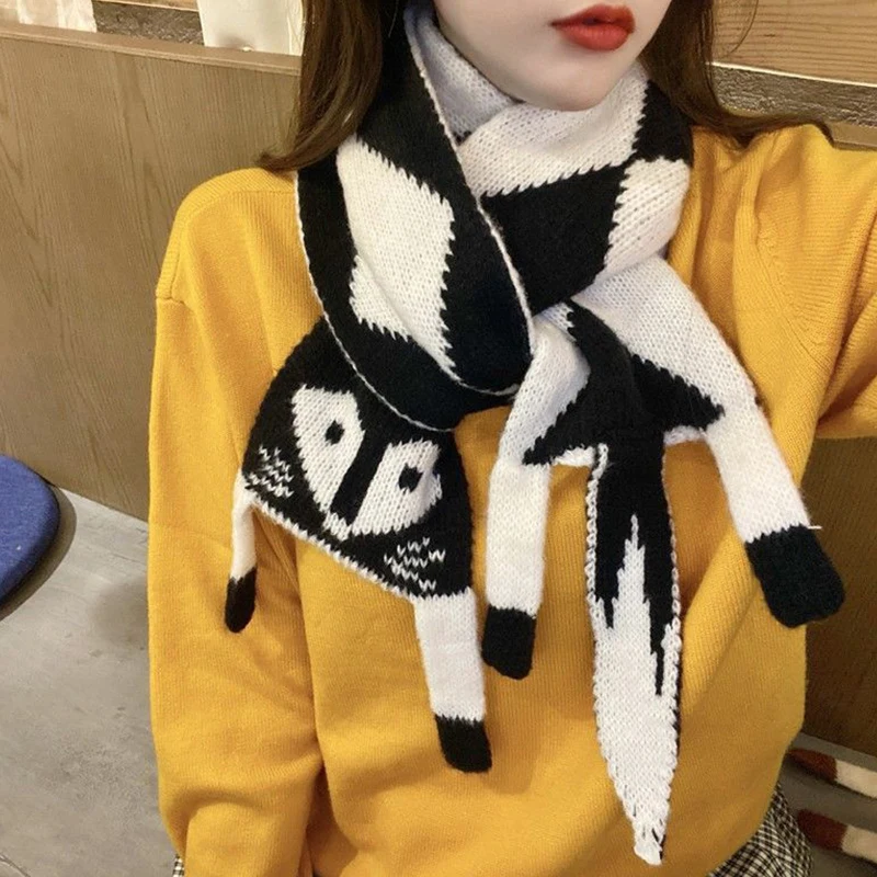 Autumn Winter Little Fox Scarf Children\'s Cartoon Fox Knitted Scarf for Women Baby Boys Girls Warm Shawl Knitting Animal Scarf