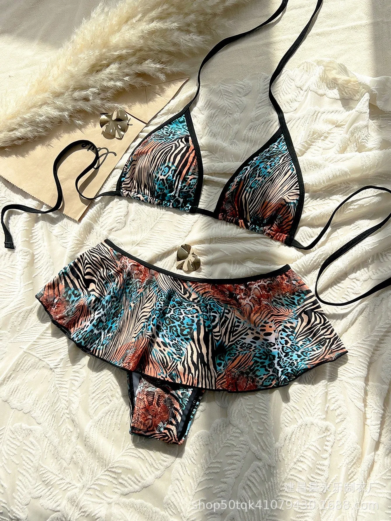 Biquinis tendência 2026 feminino leopardo impressão conjunto de biquíni contornado triângulo superior sem costas tie-side maiô verão roupas de praia