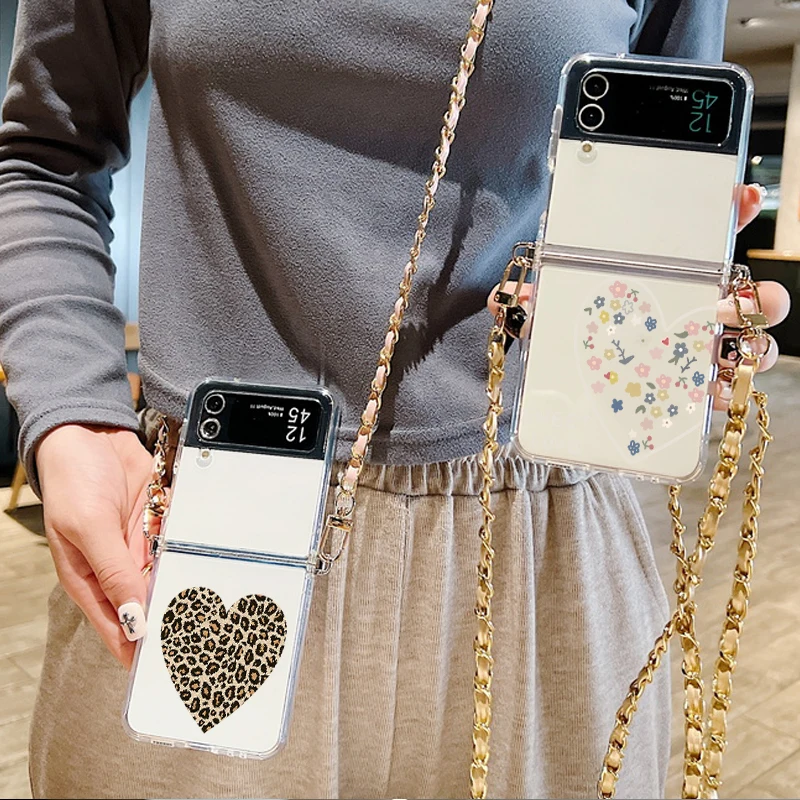 كبير القلب نمط Crossbody حبل القضية لسامسونج غالاكسي Z Flip 7 6 5 4 3 5G Flip7 FE Flip6 Flip5 واضح لينة الحبل غطاء الهاتف #3