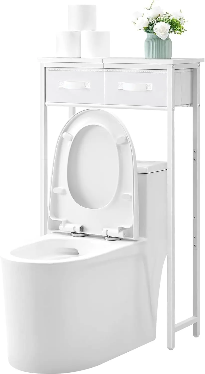 

2-Tier Over-The-Toilet Storage with Fabric Drawers, Freestanding Bathroom Organizer Shelf for Small Spaces, White