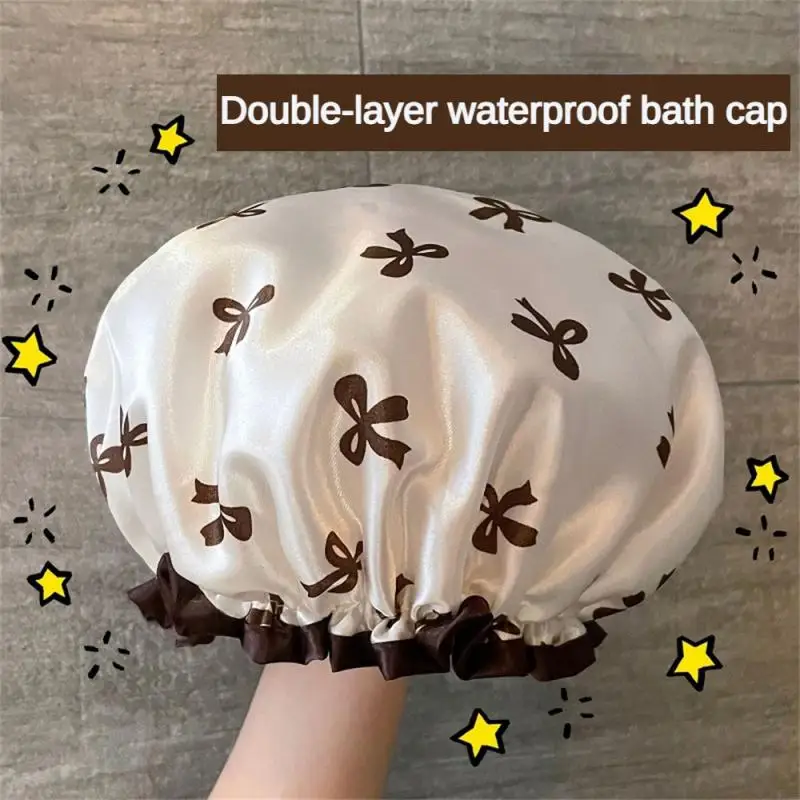 1pc Double Layer Shower Caps, Printed Bonnet, Waterproof Bath Caps Reusable Shower Caps Hair Hat For Women Ladies Spa Salon