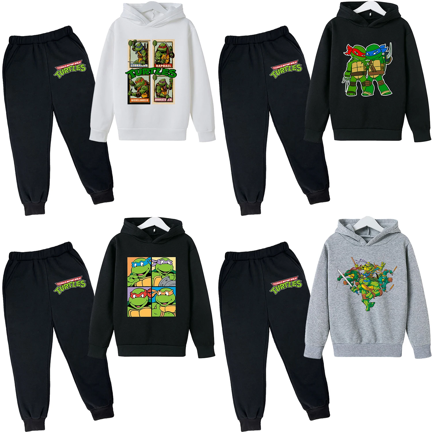 2pcs Teenage Mutant Ninja Turtles Sweatshirt Suit for Children Plush Hoodies+pants Trendy Hoodie Sweatpants Anime Clothes Set