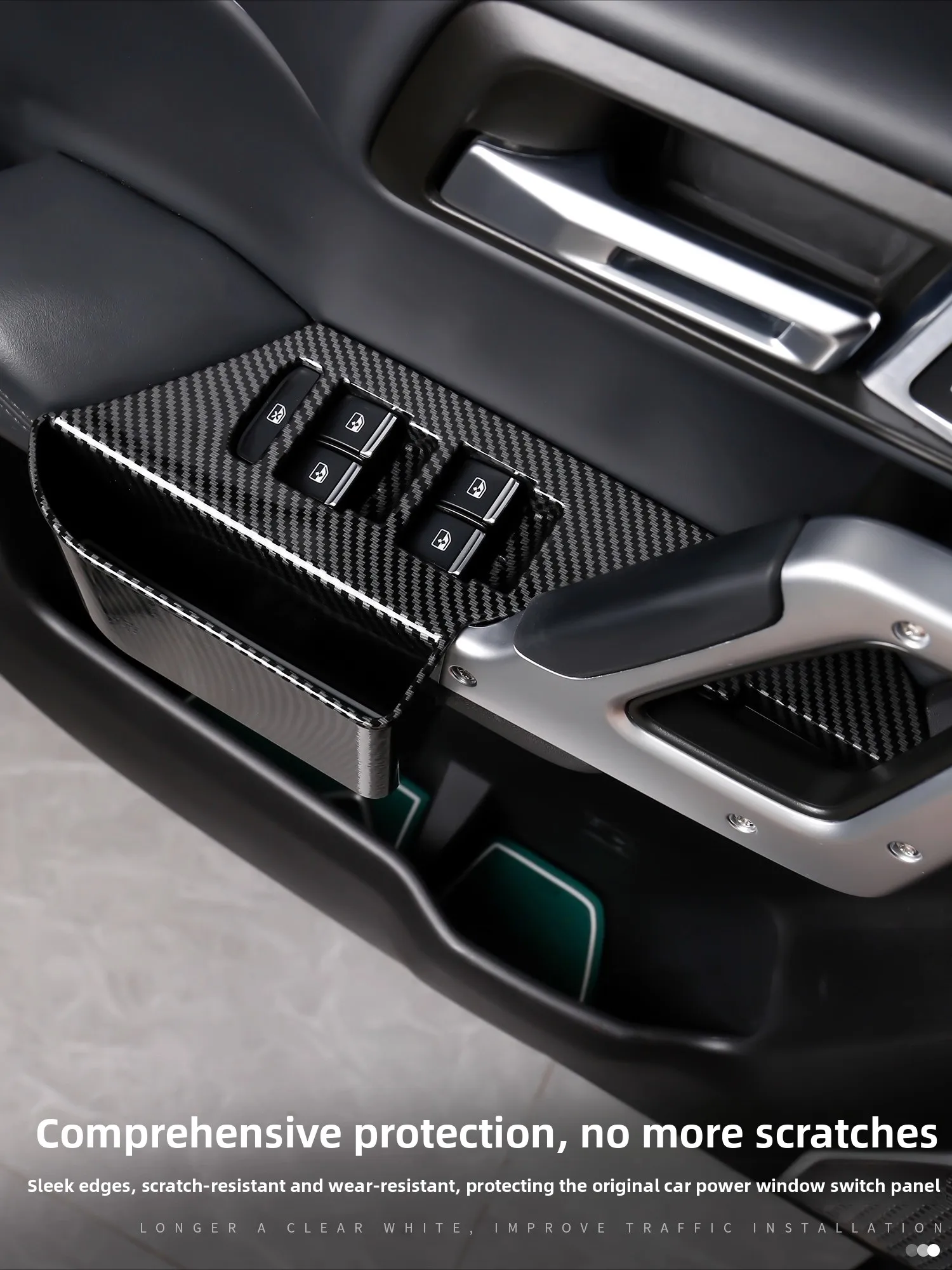 For BJ BAIC 212 T01 2025 2026 Car Door Window Lift Panel Storage Box ABS Carbon Fiber Protective Cover Car Interior Accessories detail image 5