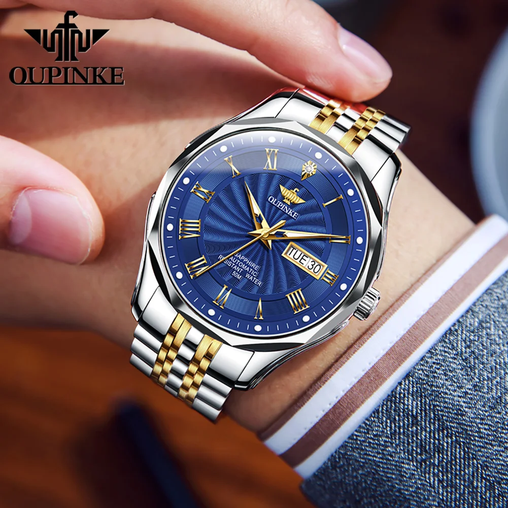 Real Diamond OUPINKE Automatic Mechanical Watch for Men Swiss Top Brand Sapphire Crystal Mirror Tungsten Steel Luxury Watch 3207