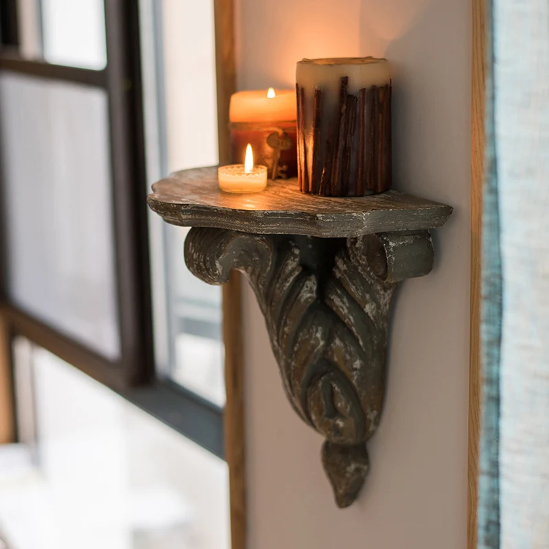

Huohan imitation wood carving wall column holder candlestick decorative bracket American classic carved palace castle