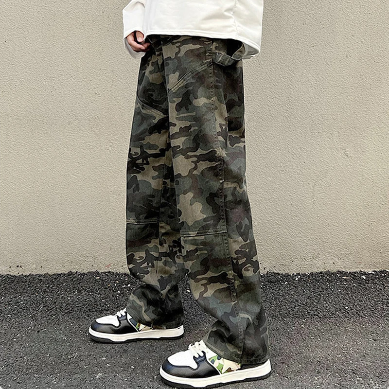 Outdoor Camouflage Men Cargo Jeans America Style Multi-Pockets Training Tractical Military Sport Straight Casual Loose Trousers