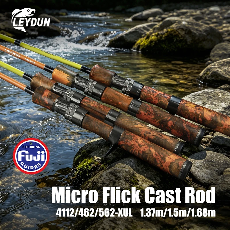 Leydun USOPP XUL Micro Flick Casting Rod Spinning Angelrute mit FUJI-Ringen aus Glasfaserstoff, Baitcasting Reise-Flussangelrute