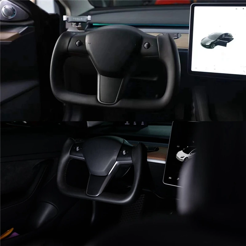 Car Yoke Steering Wheel Steering For Tesla Model 3 2017-2023 Model Y Steering Racing Custom Styling No Heating Side Hole