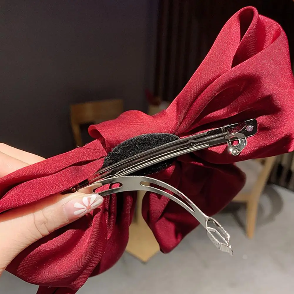 Vintage Red Big Bow Hair Clip Women's Headwear Light Luxury Elegant Butterfly Versatile Hairpin JK Lolita Party Hair Accessories