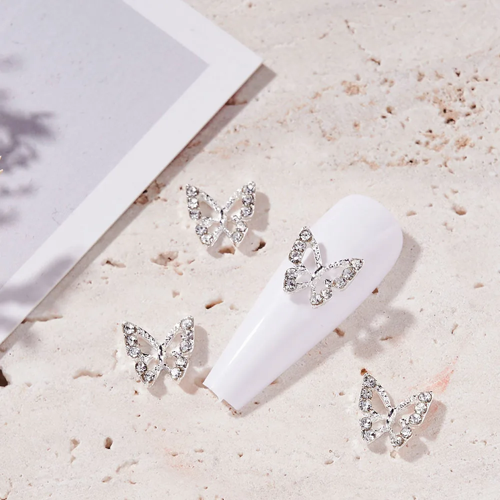 10PC Alloy Butterfly Zircon Nail Art Rhinestone 3D Gold Silver Shiny Diamond Nail ART Gems Butterfies Crystal Manicure Accessory