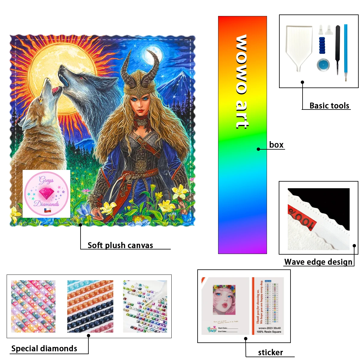 

【Gheys_ Diamond Art】La Vikinga y sus hermanos lobos Crystal AB Rhinestone Fairy Dust Rhinestone Perfect Resin Diamond