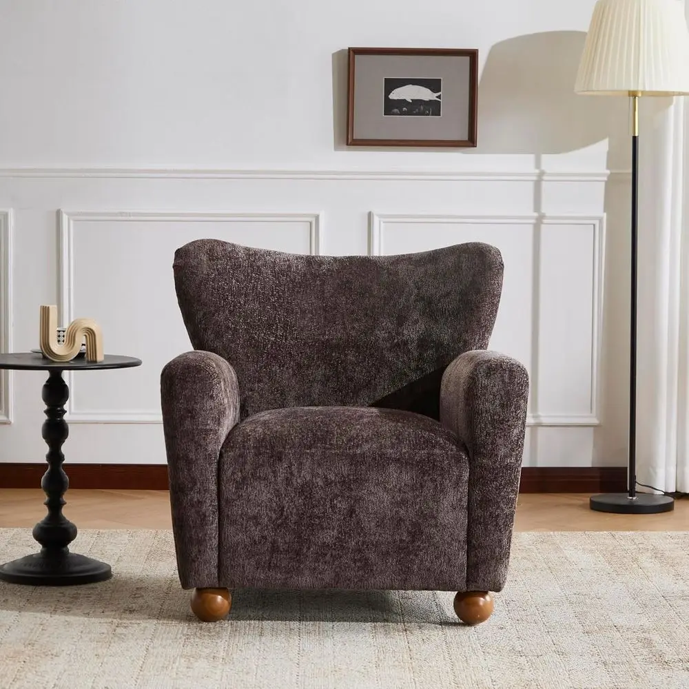 

Акцентное кресло Wingback, мягкое кресло с закругленными деревянными ножками, одинарный диван с изогнутой спинкой, мягкие сиденья с подушкой, удобный L