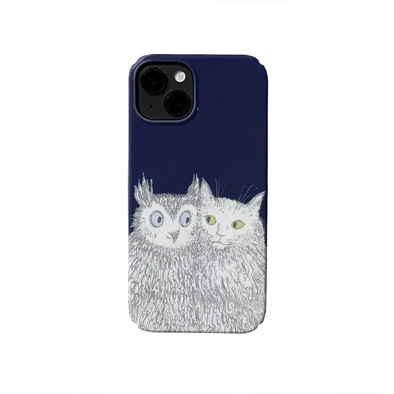 

Чехол для телефона с рисунком синей совы и кошки для IPHONE 17 Air 16E 15 PROMAX 14 Plus 13 12 MINI 11 PRO 16Plus XR XS, акриловый чехол для телефона