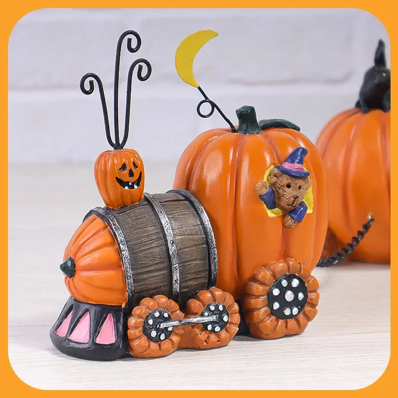 Halloween Pumpkin Train Holiday Party Home Desktop Window Scene Arrangement Resin Handicraft Ornament