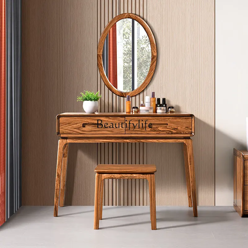 

Nordic solid wood dresser simple modern ebony makeup table integrated small apartment
