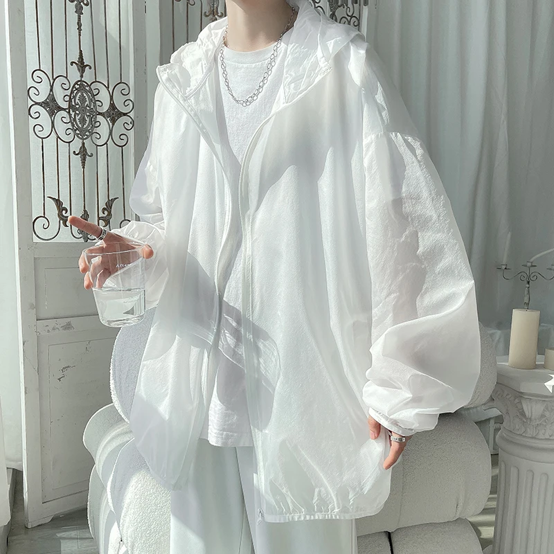 

Летняя тонкая дышащая свободная мужская куртка с капюшоном, прозрачная солнцезащитная одежда, легкая, приятная на ощупь