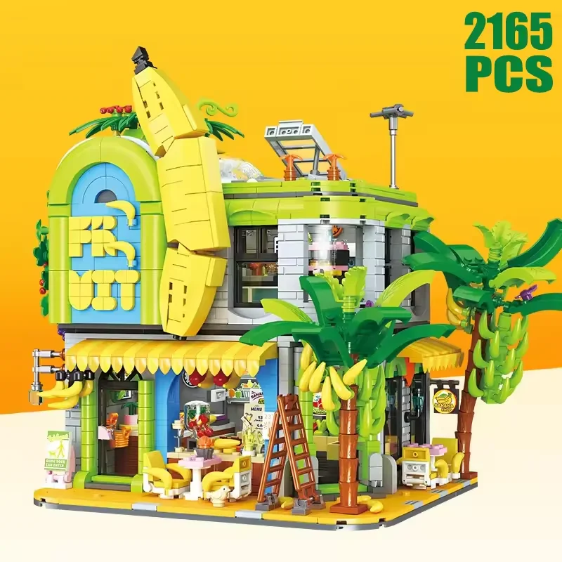 2165 個バナナショップハウスビルディングセットシティストア建築モジュラービルディングブロック組立モデルキット DIY おもちゃクリスマスギフト