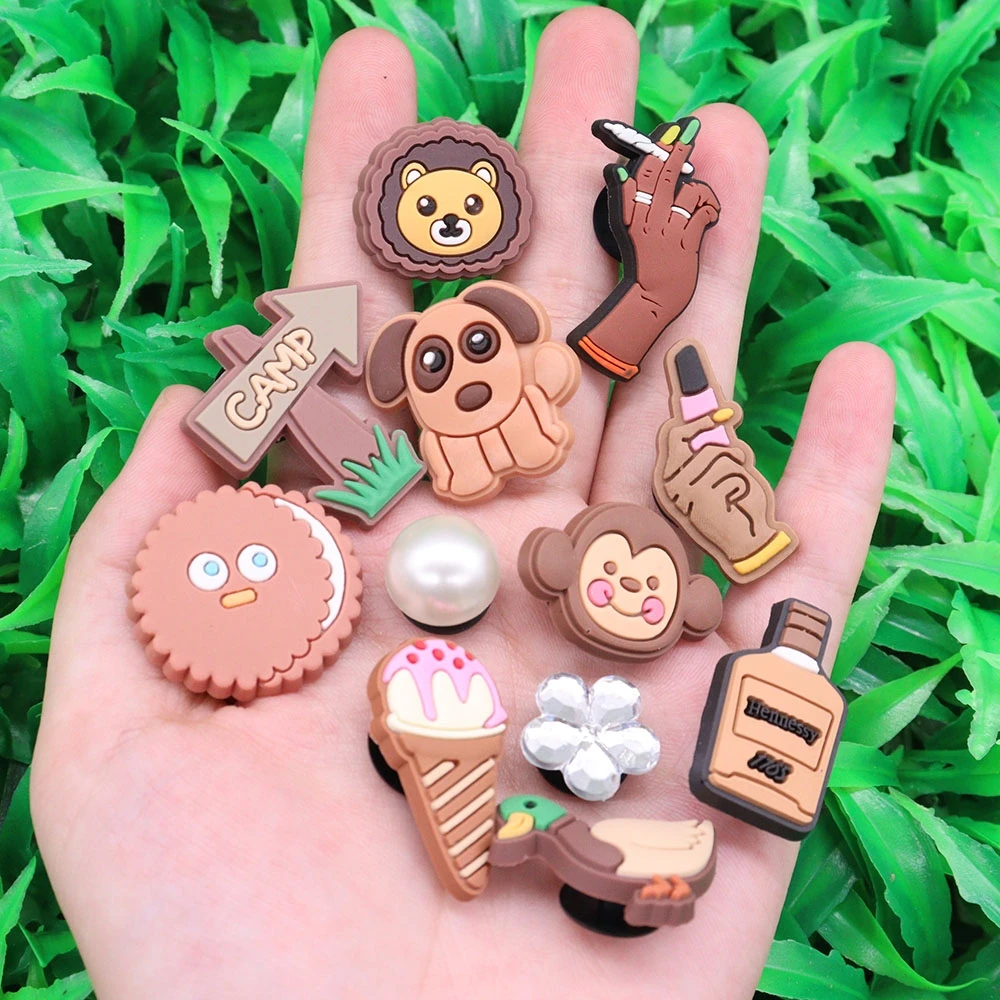 1-12pcs PVC Garden Shoe Accessories Brown Lion Monkey Duck Dog Shoes Charms Sandals Decoration Fit Boys Girls Party Present