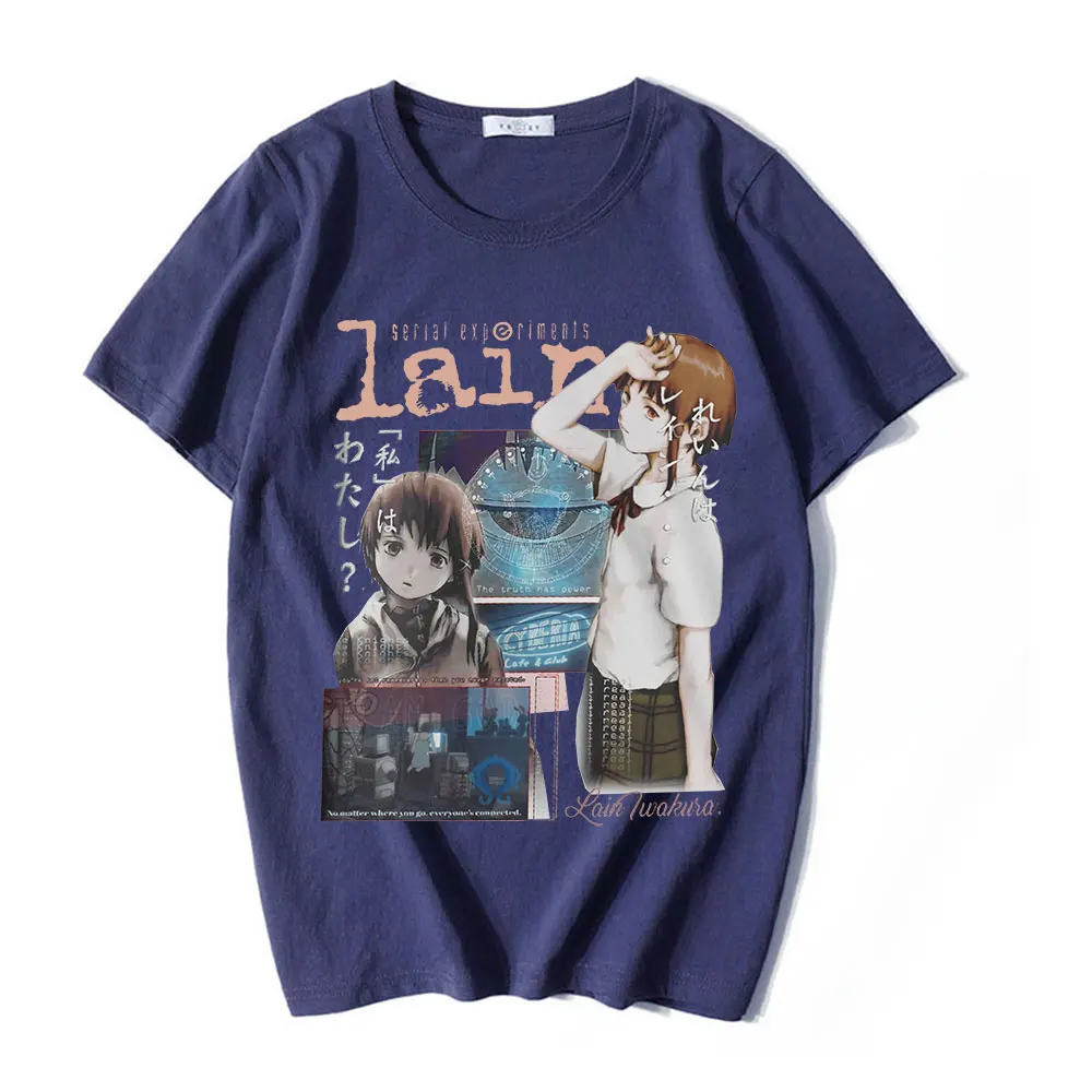 Manga TV Serial Experiments Lain T-Shirt Iwakura Anime Girl Sci Fi Men\'s Women\'s Short Sleeve Oversized T-shirts Streetwear Tops