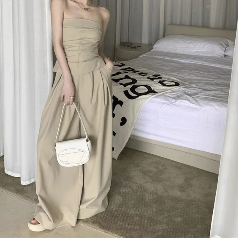 

Summer 2023 New Set High Waist Slacks Women's Straight Drape Loose Wide Leg Pants Bandeau Slim Top