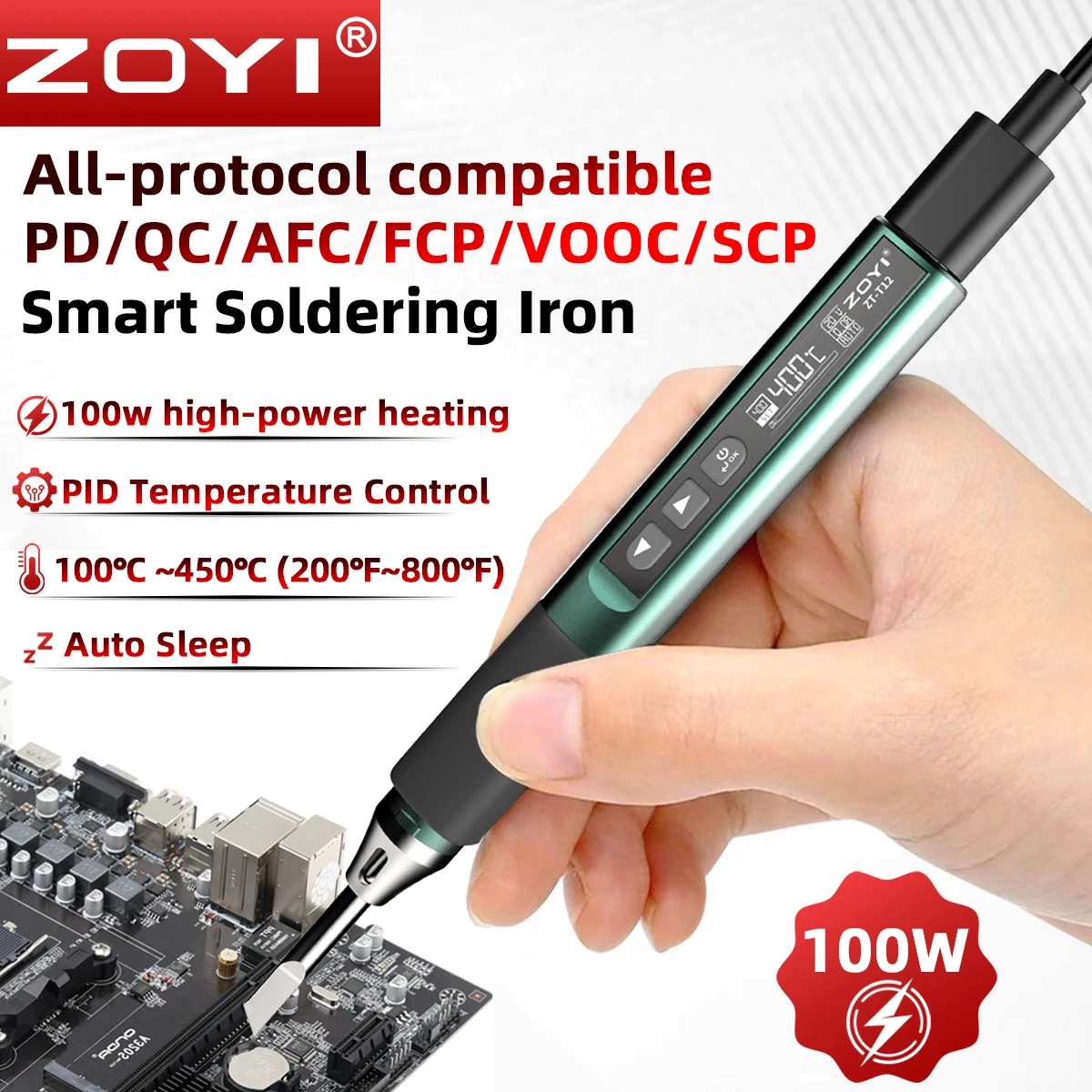zoyi-100w-smart-soldering-iron-，pd-qc-afc-fcp-vooc-scp-pid-temp-control-100-450℃-auto-sleep-portable-welding-pen-zt-t12