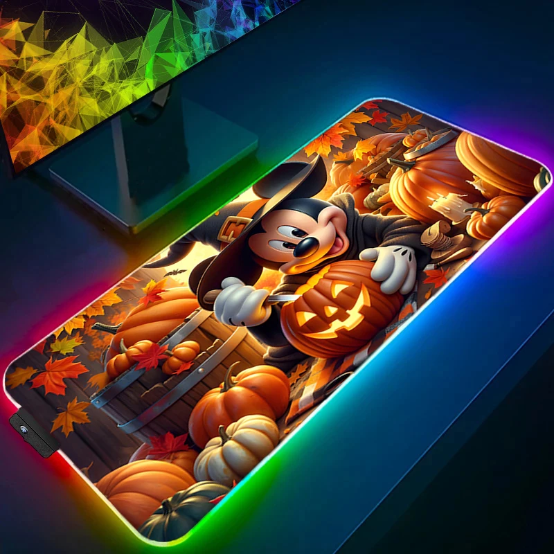 

Светодиодный коврик для мыши Микки и Минни, компьютерная клавиатура, ковер с подсветкой, большие игровые аксессуары в стиле аниме, RGB коврик для мыши, настольный коврик для ПК, геймера