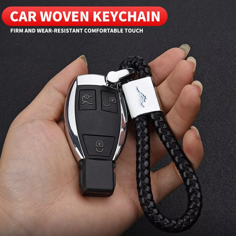 Car Styling Keychain Leather Woven Rope Metal Key Ring For Mustang Ford Shelby Edge Ecosport Kuga mach e TAURUS Car Styling