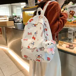 MINISO Nylon Backpack with Hello Kitty Doll Kawaii Large Capacity School Bag for Girl Student Fashion Luxury Designer Backpacks