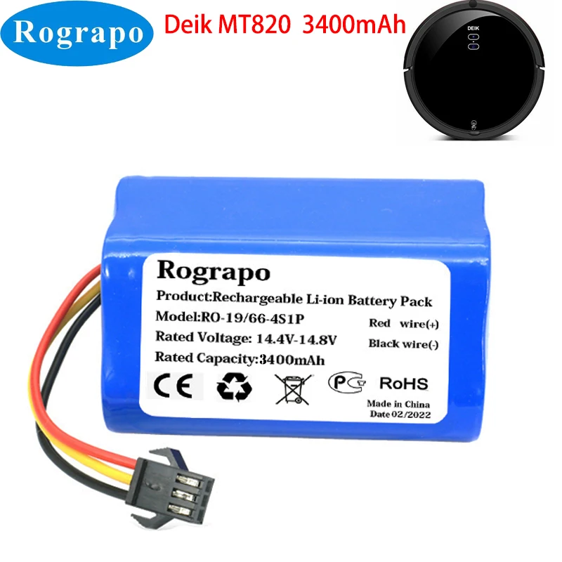 

New 14.8V 3400mAh Li-ion Battery For Deik MT820 Robotic Vacuum Cleaner