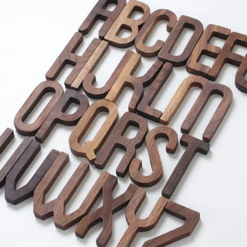 DIY Nordic 26 English Letter Wood Black Walnut Alphabet Letters Decoration Wall Home Decor Wooden Scrabble Letters Retro