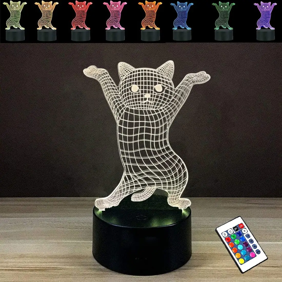 

Dance Cat 3D Illusion Cute Night Light Lamp 16 Colors Changing Kitty Table Lamps with Smart Touch Home Decor Cute Birthday Gifts