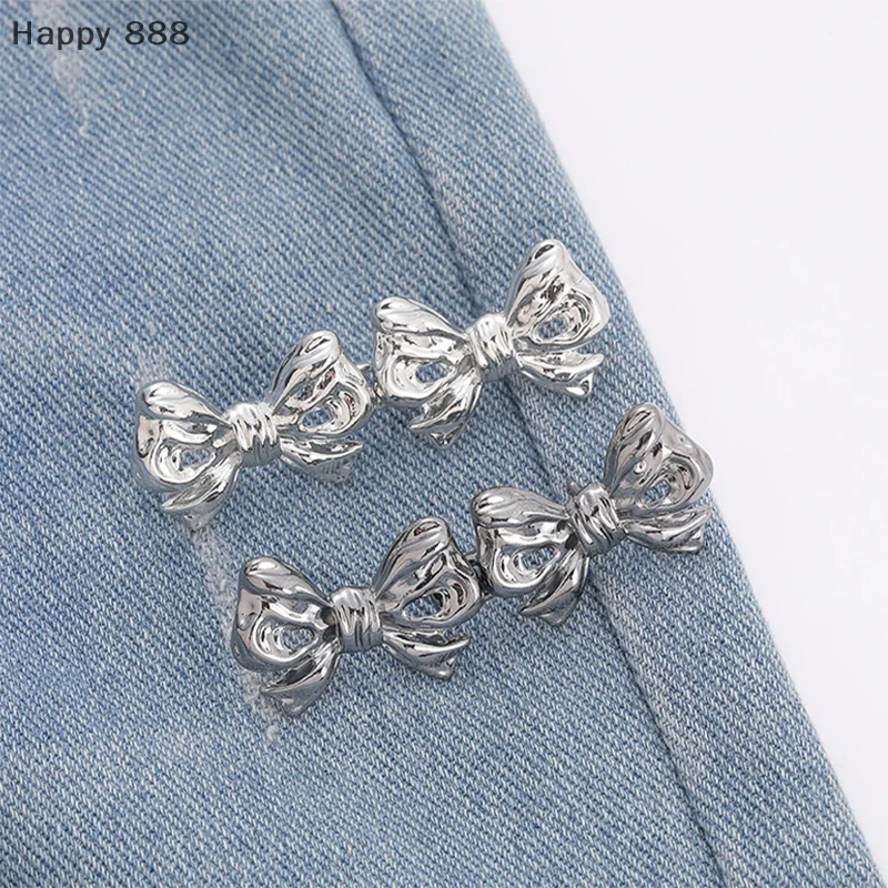 مشبك خصر بعقدة على شكل فيونكة قابلة للتعديل - مشبك جينز قابل للفصل مع مشبك زر، لشد حزام الخصر بدون خياطة #4