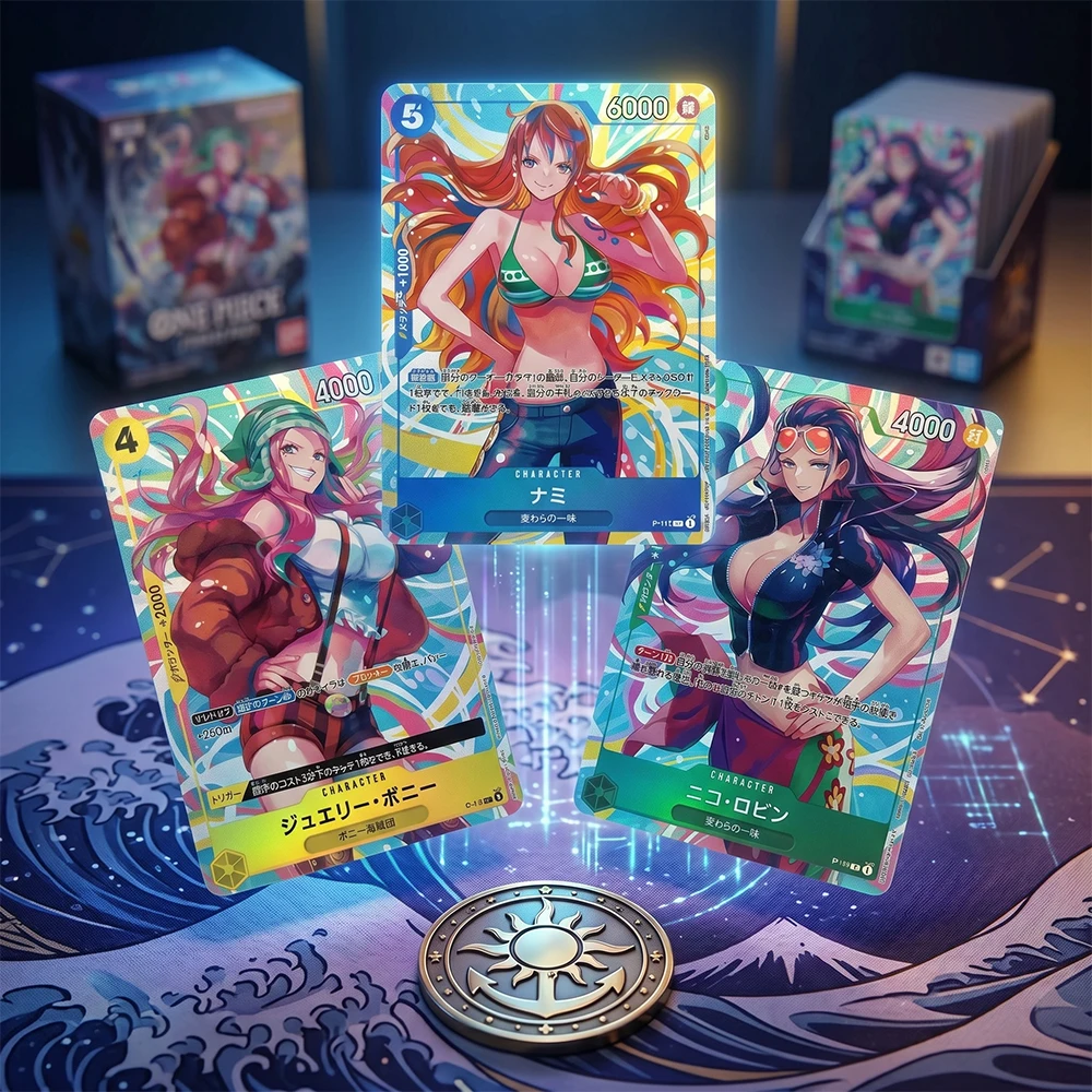 Cartão de Coleção Anime Proxy OPCG Nami Robin Bonny P-111 P-112 P-113 Edição Heroínas 3 Cartas Jogo Japonês Cartão Flash Foil Presente