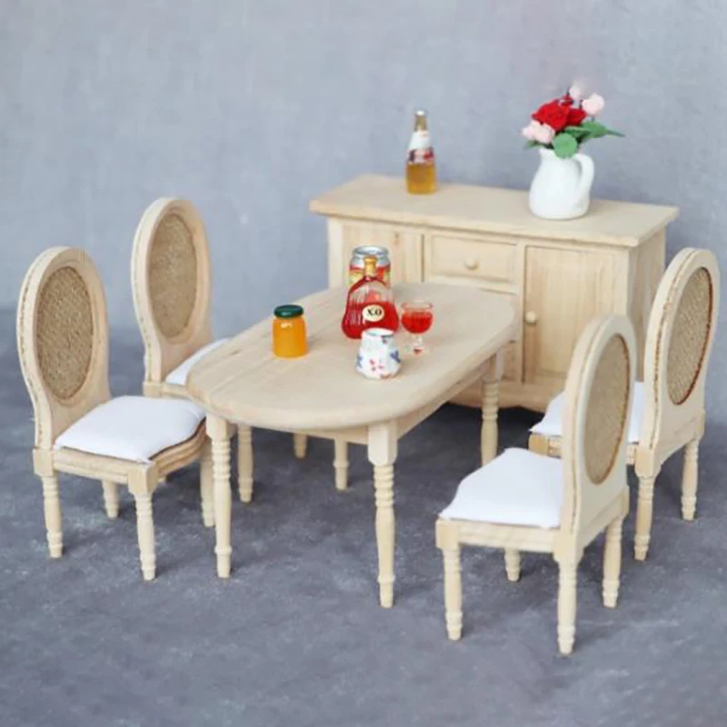 Sedia da pranzo in legno non verniciato 1:12: mobili per case delle bambole in miniatura, sedia pronta con sabbia per colorazione personalizzata e finitura decorativa