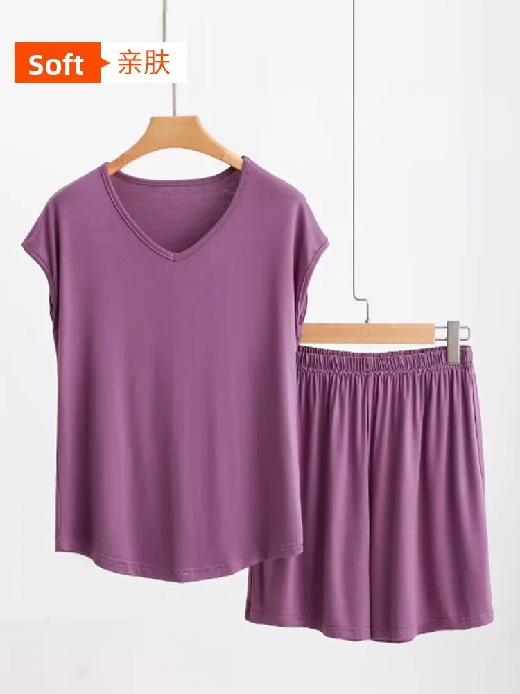 Ladies Modal Summer Lightweight V-Neck Sleeveless Loose Sleepwear Set Casual Style Comfortable Breathable Home Clothes