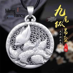 S925 Sterling Silver Nine-tailed Fox pendant Ethnic Style Retro Couple Exquisite High-grade Luxury Fashion Jewelry Holiday Gifts