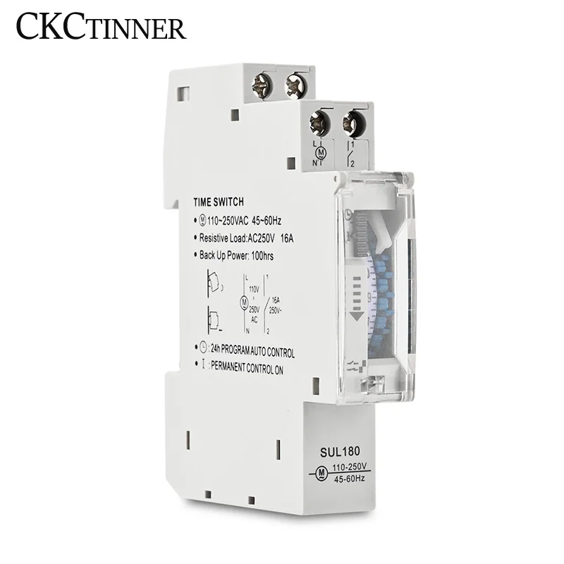 SUL180 DIN Rail Time Switch Mechanical Timer Switch 24 Hours Programmable Timer Control Time Switch 220VAC 16A High Quality