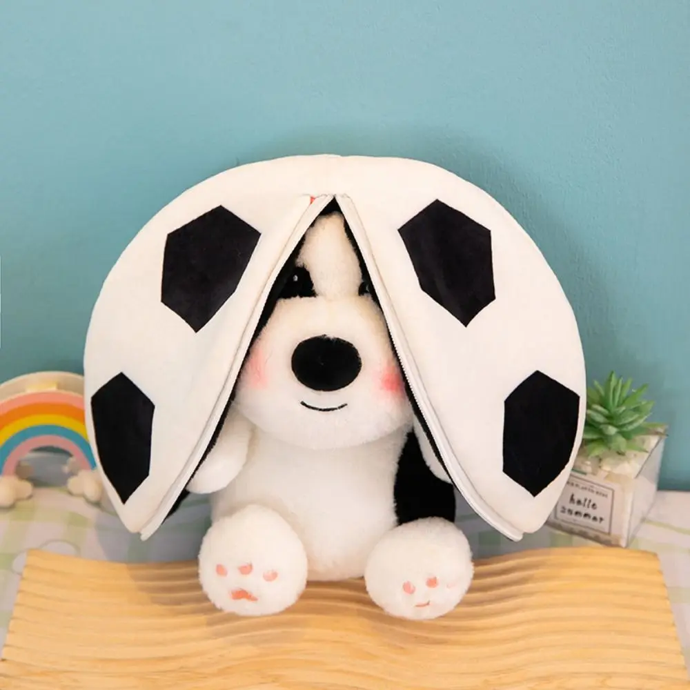 Zipper Football Dog Plush Toy PP Cotton Lovely Puppy Turn Into A Pillow Soft Fluffy Football Shaped Pillow Kids Gift