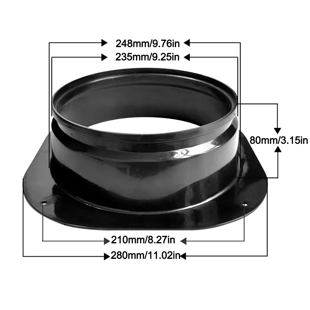Plastic Vent Pipe Adapter Flange Connector Ducting Tool Easy Installation Square To Round Flange Interface Wall-mounted