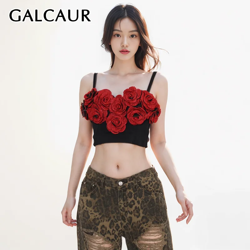 

GALCAUR Summer Sexy Colorblock Tank Tops For Women Square Collar Sleeveless Backless Spliced Appliques Slimming Vests Female