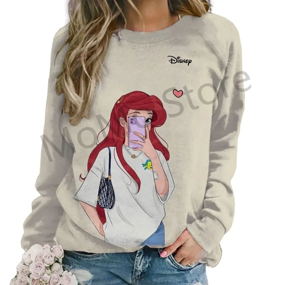

O Neck Women's Long Sleeve Sweatshirts Disney Princess Winter New Kawaii Y2k 2024 Leisure High Quality 3D Print Lovely Pullovers
