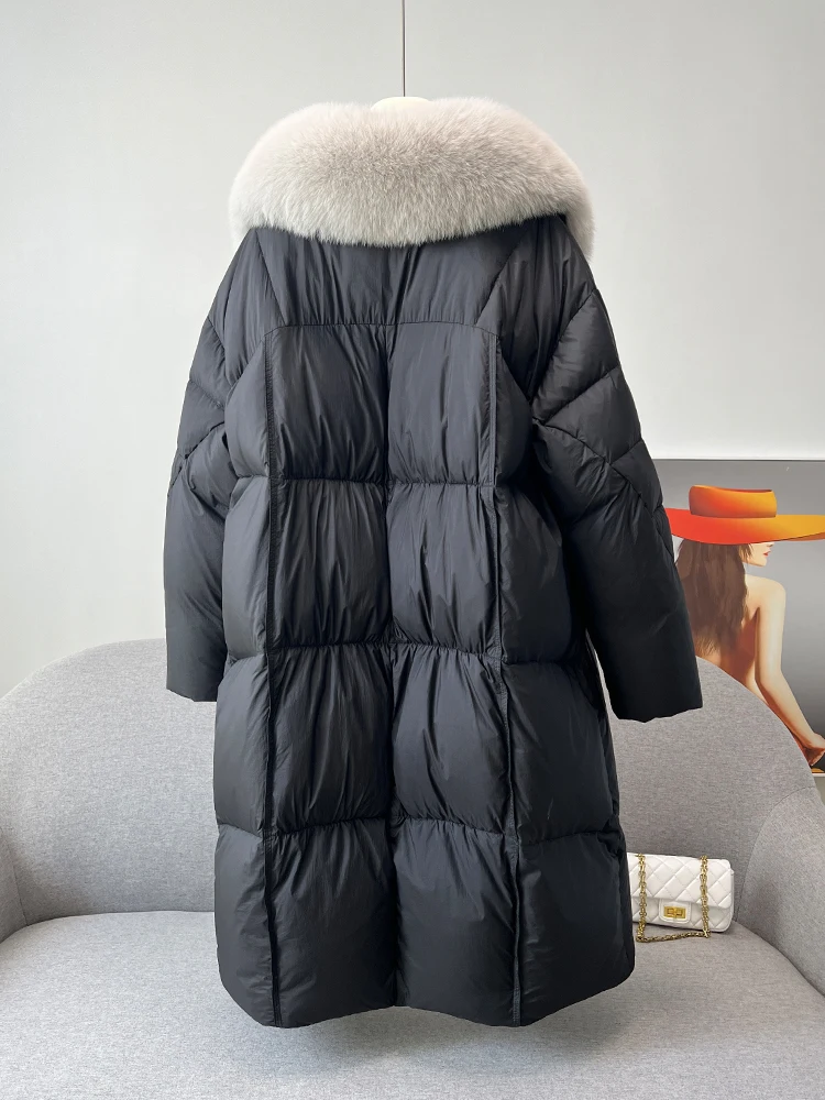 Fox Fur Collar Loose Medium and Long Thickened Goose Down Jacket Fur Coat for Women