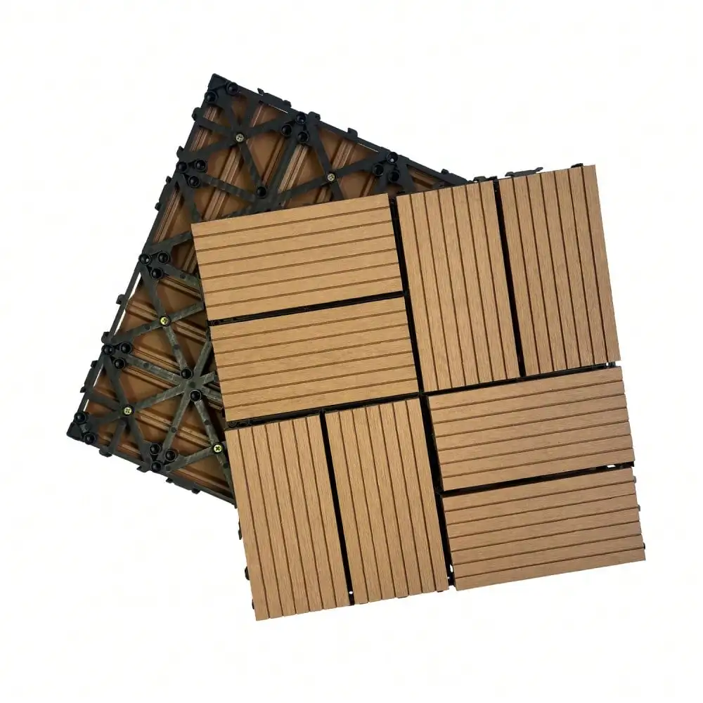 Wood Plastic Composite Deck Tiles Set of 20pcs, Composite Decking Resist Rust, Water DIY Interlocking Decking Tiles